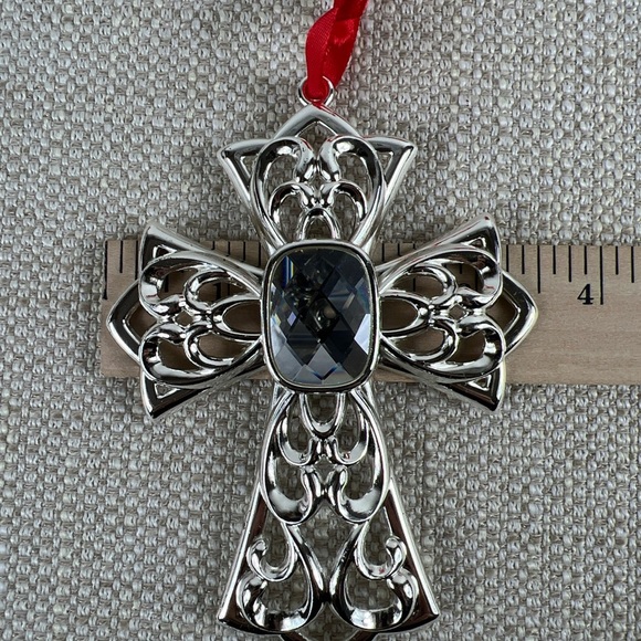 Lenox Bejeweled Ornaments Silverplate Clear Stone Cross Set of 2 New In Box - Picture 8 of 10
